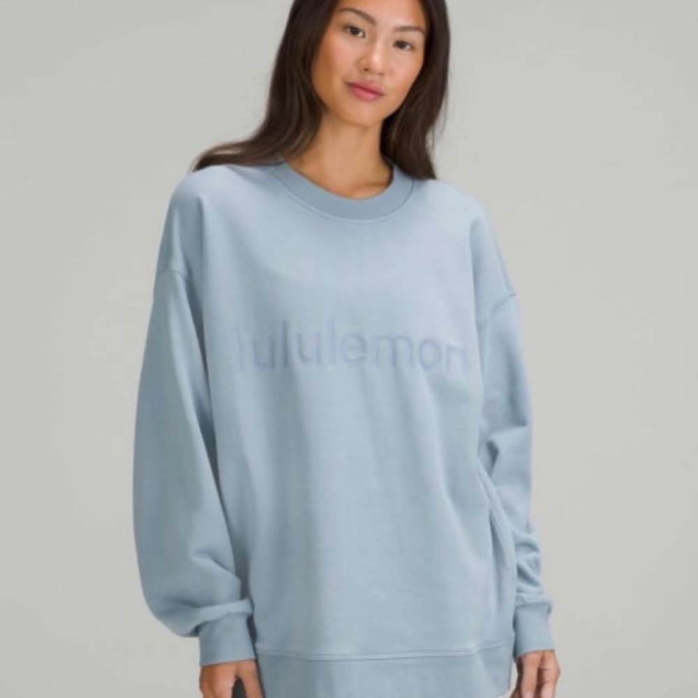 Lululemon Chambray All Yours Logo Crewneck Sweatshirt Light Blue 6 $118 - Picture 2 of 7